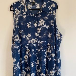 NWOT - Sheer Blue Floral babydoll sleeveless top